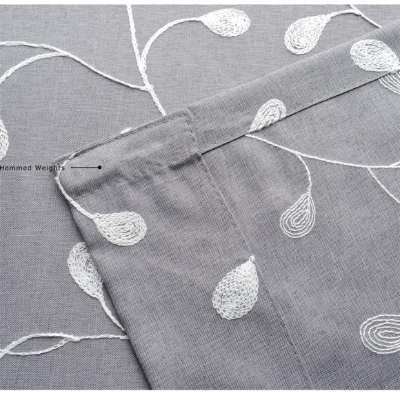 Floral Embroidered Semi Sheer Curtains Faux Linen Grommet Curtain Panels 52 x 95 - Picture 5 of 15